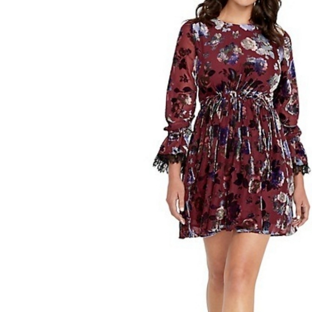 Floral Velvet iridescent 1990s grunge style  Buffalo david bitton mini dress - Picture 3 of 10